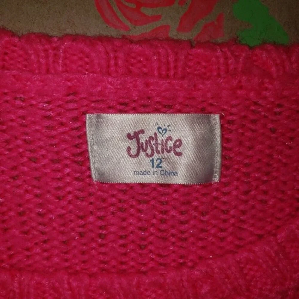 JUSTICE LOVE HOT NEON PINK SEQUINED SWEATER SIZE 12